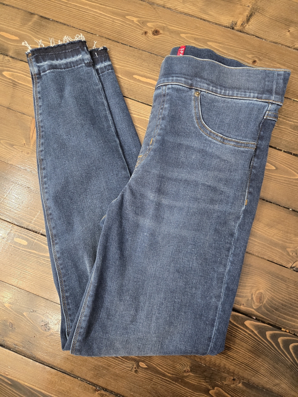 Womens SPANX Slimming Skinny Ankle Jeans Shapewear Dark Blue Wash Size Medium